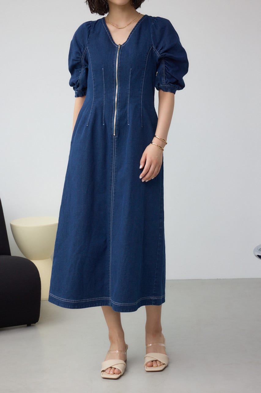 AZUL BY MOUSSY | フロントジップ半袖デニムワンピース (ワンピース
