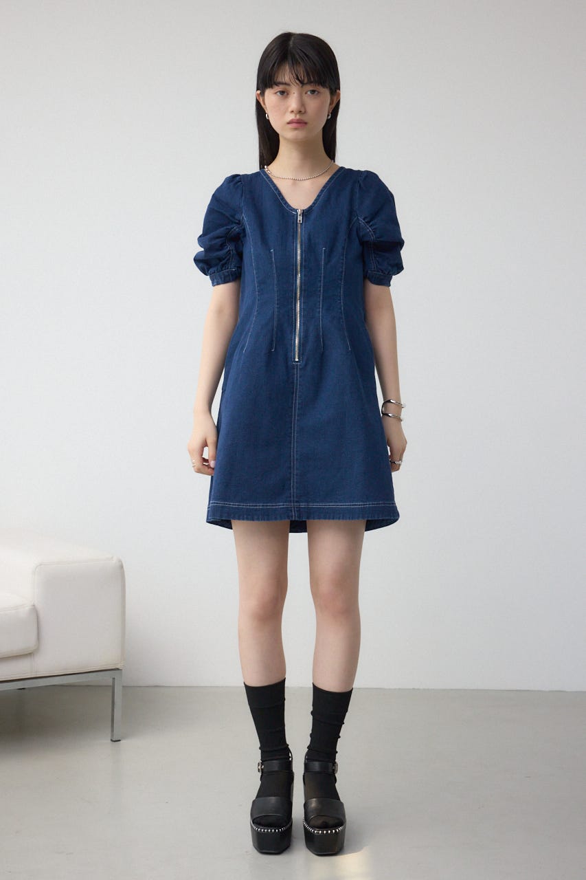 AZUL BY MOUSSY | フロントジップ半袖デニムワンピース (ワンピース