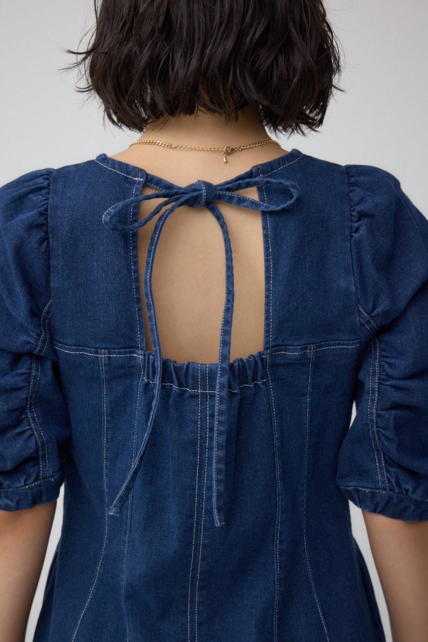 フロントジップ半袖デニムワンピース BLU M