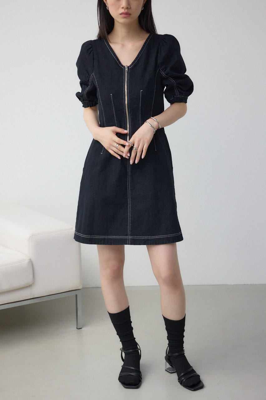 AZUL BY MOUSSY | フロントジップ半袖デニムワンピース (ワンピース