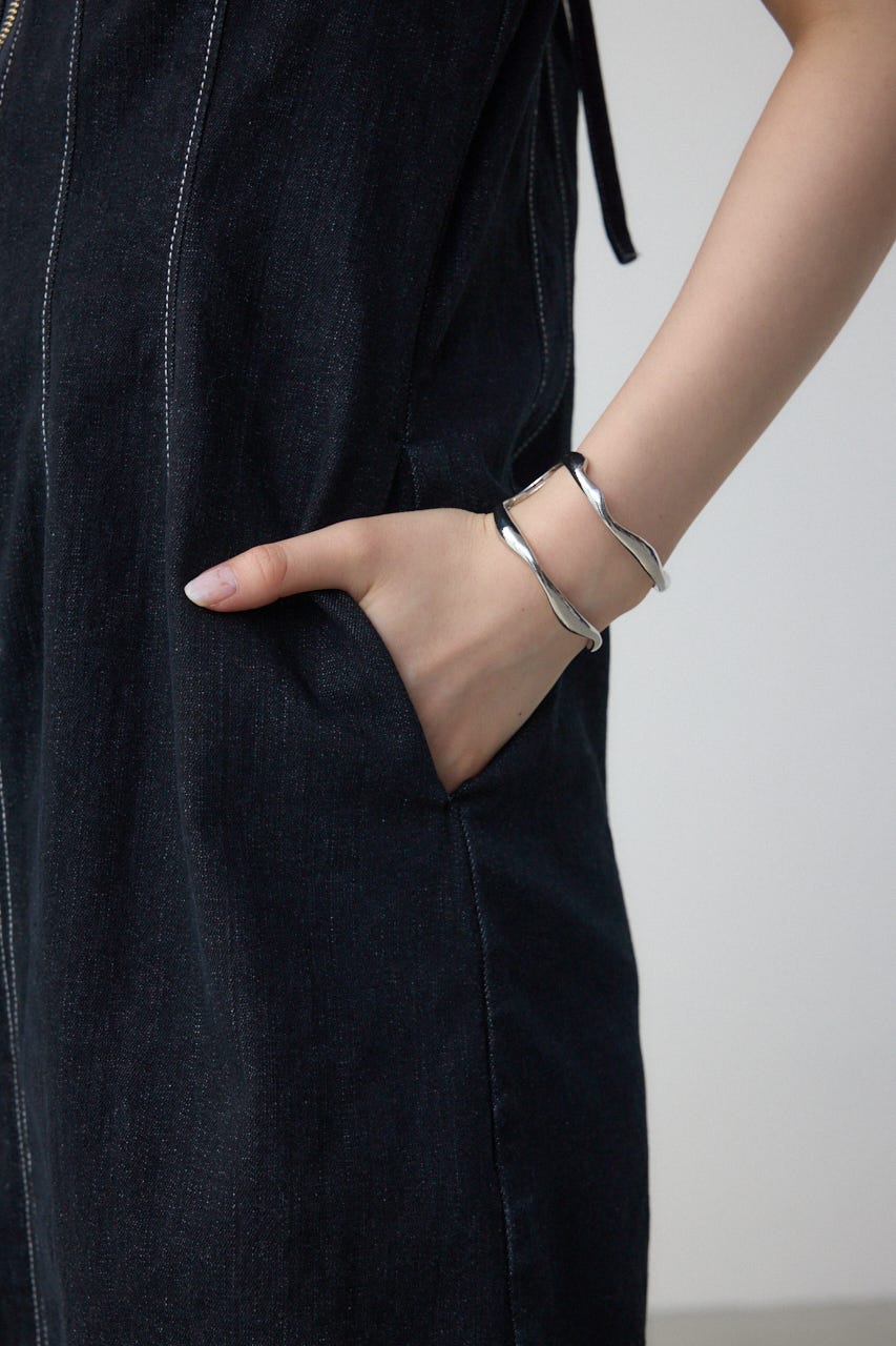 フロントジップ半袖デニムワンピース One Wash S
