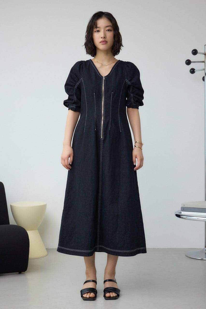 JUNYAWATANABE デニム ワンピース S AZUL BY MOUSSY | フロントジップ半袖デニムワンピース (ワンピース