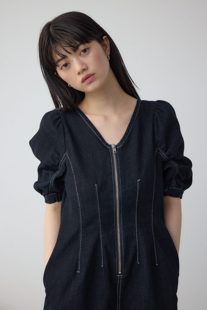 フロントジップ半袖デニムワンピース One Wash S