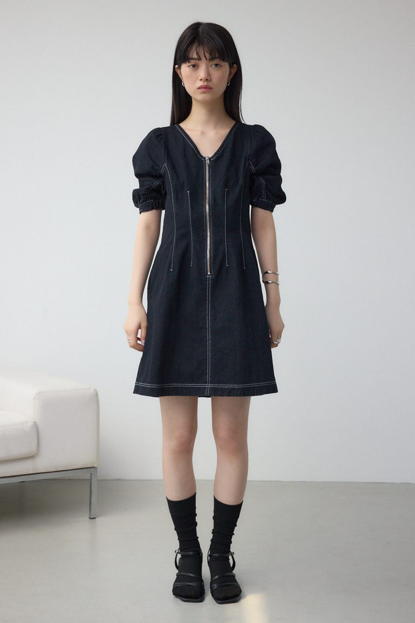 フロントジップ半袖デニムワンピース One Wash S