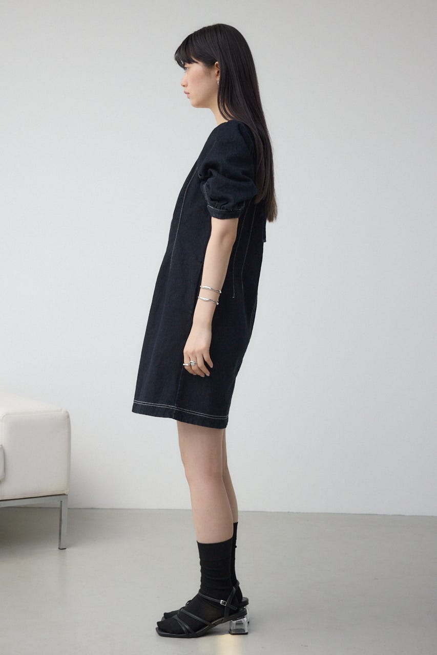 フロントジップ半袖デニムワンピース One Wash S