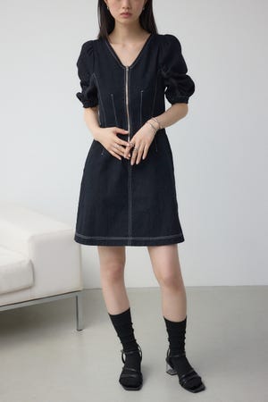 AZUL BY MOUSSY | フロントジップ半袖デニムワンピース (ワンピース