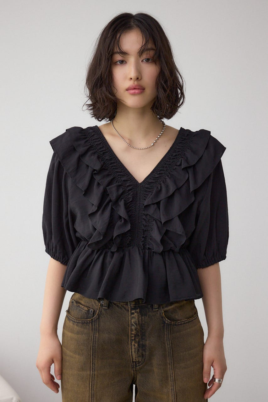 ラッフルショルダーブラウス BLK M