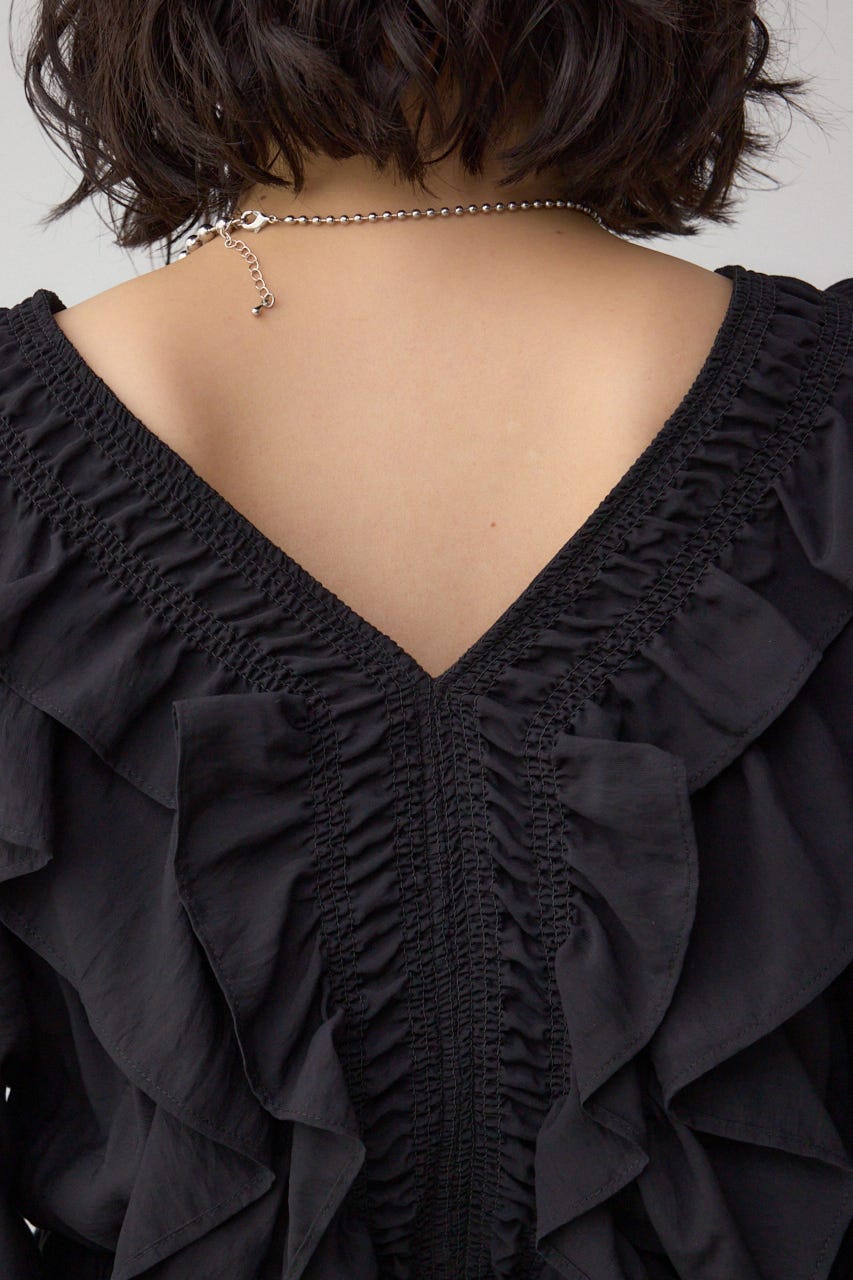 ラッフルショルダーブラウス BLK M