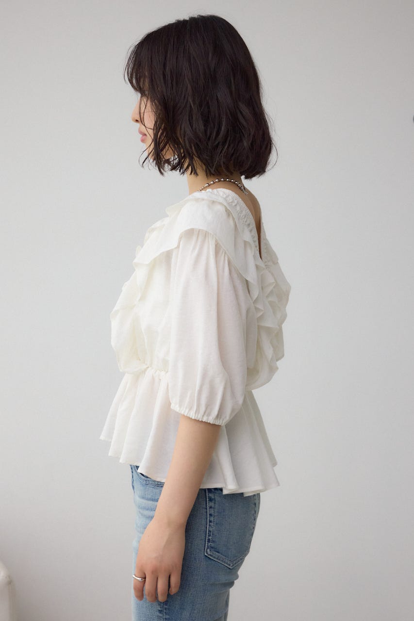 ラッフルショルダーブラウス O/WHT S