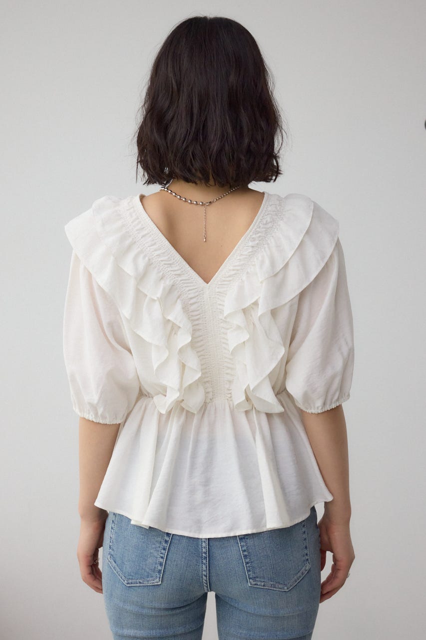 ラッフルショルダーブラウス O/WHT S