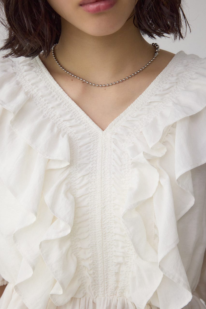 ラッフルショルダーブラウス O/WHT S