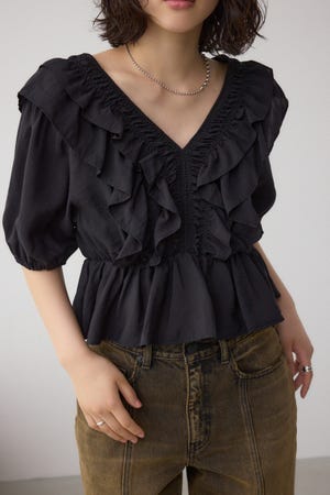 EVA MANN ダブルラッフルショルダーブラウス AZUL BY MOUSSY | ラッフルショルダーブラウス (シャツ