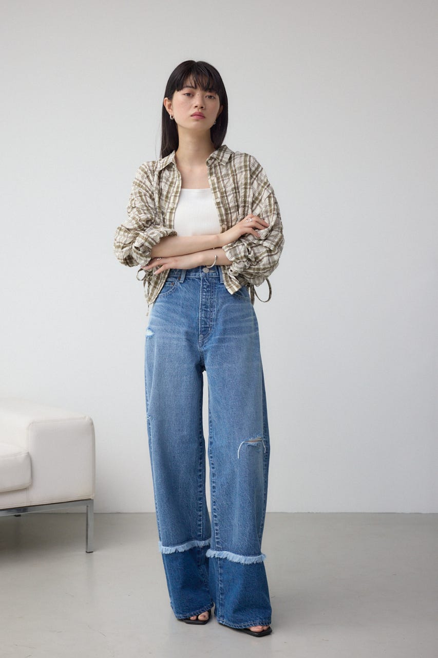 ラウンドヘムドロストシャツ 柄WHT FREE