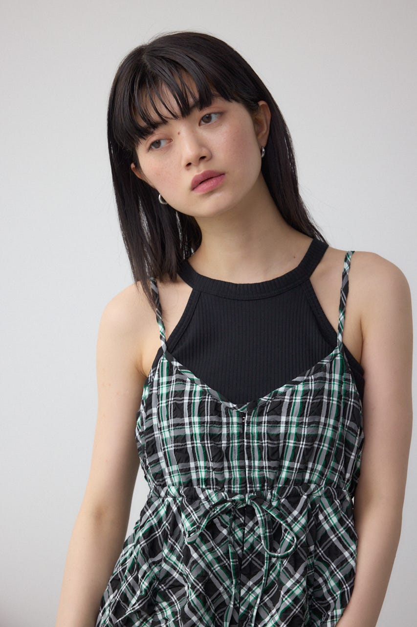 チェックキャミソール2WAYワンピース 柄BLK FREE