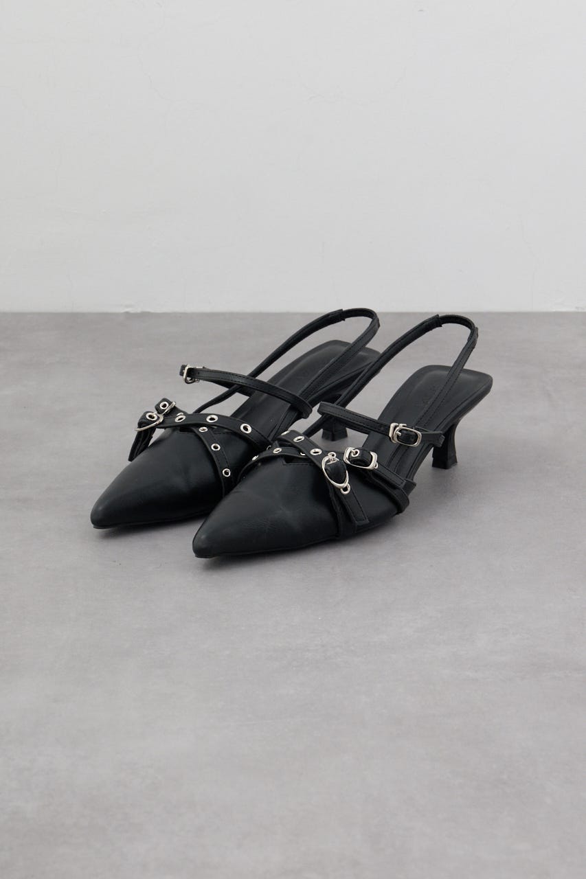 クロスハトメベルトバックオープンパンプス BLK S