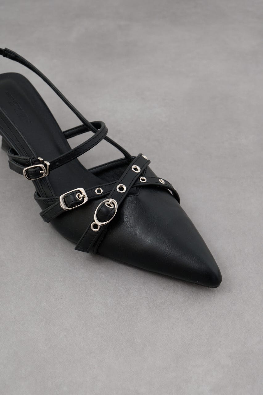 クロスハトメベルトバックオープンパンプス BLK S
