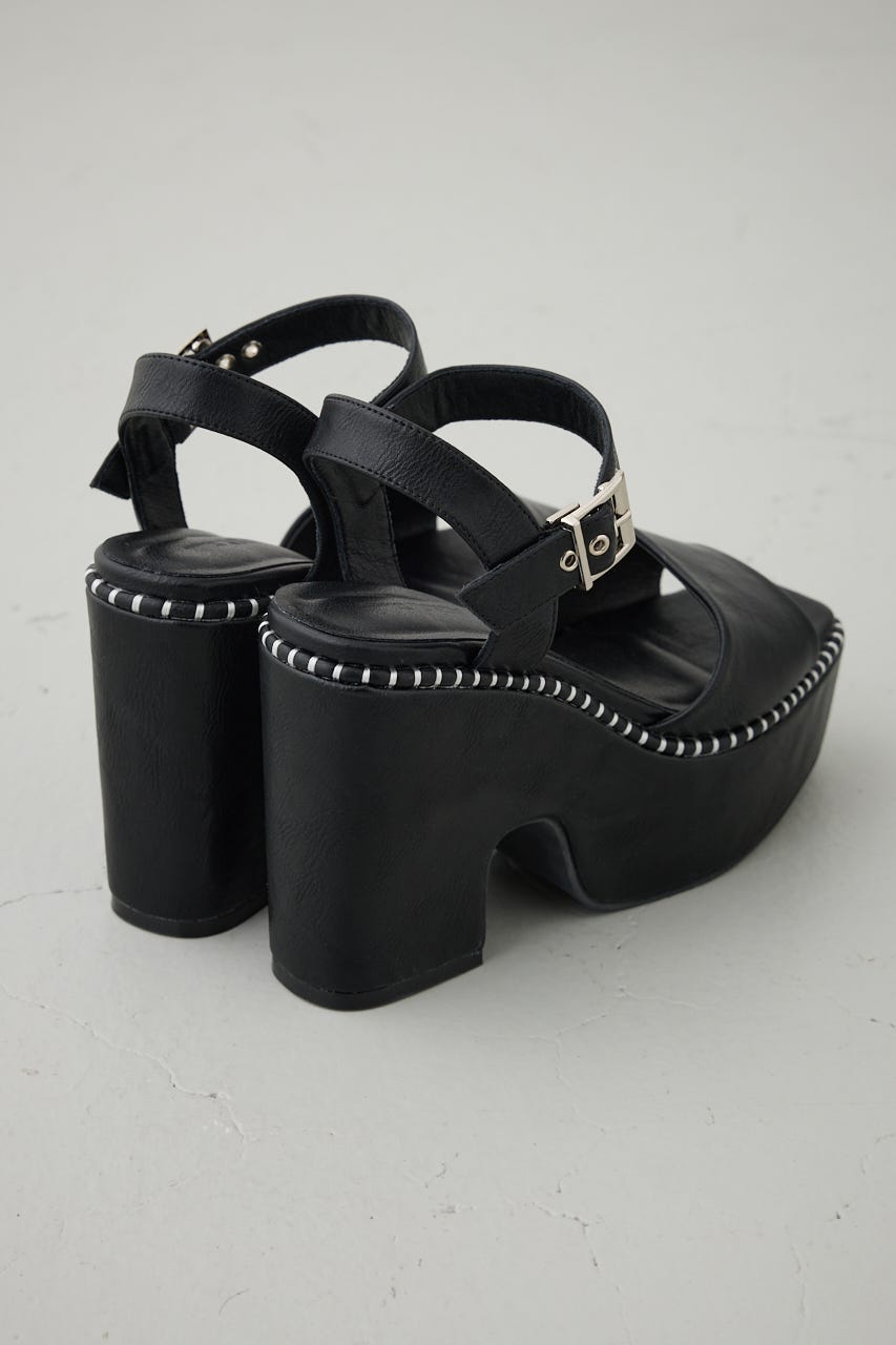 ステッチデザインプラットフォームサンダル BLK S