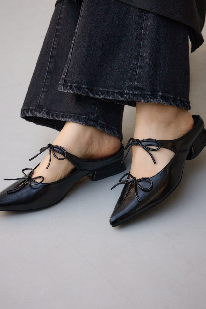 リボンベルトポインテッドパンプス BLK S