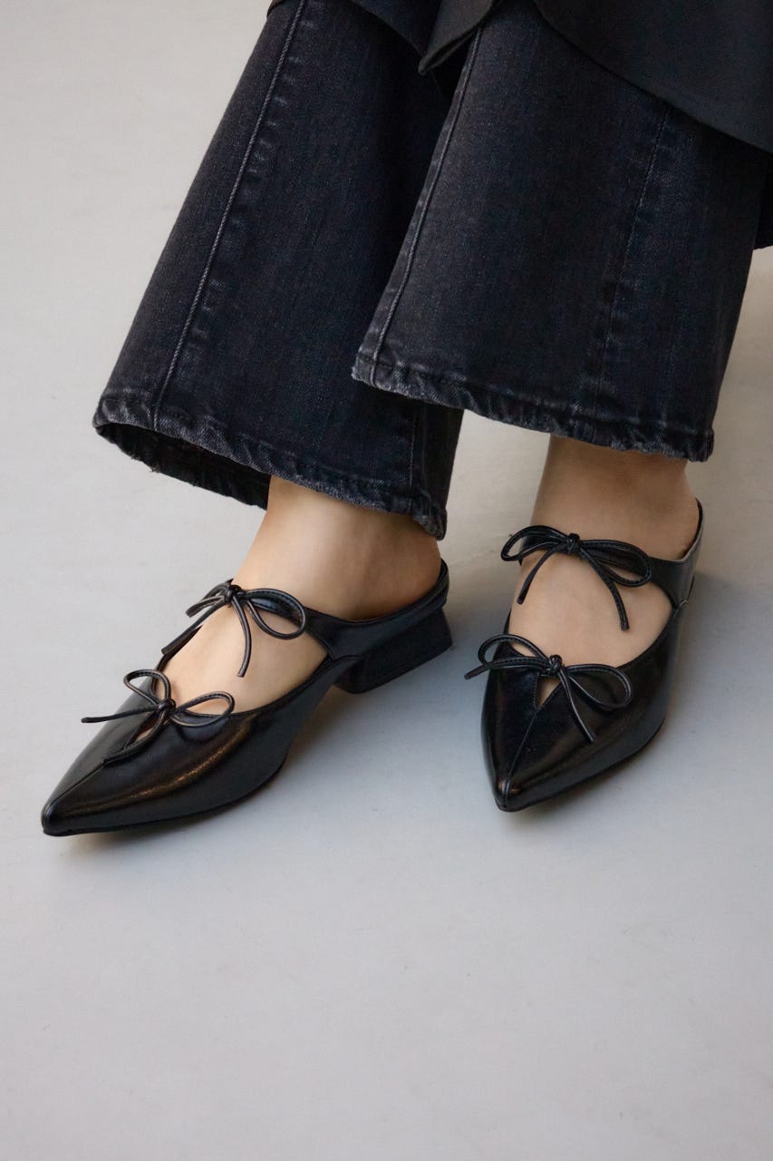 リボンベルトポインテッドパンプス BLK S