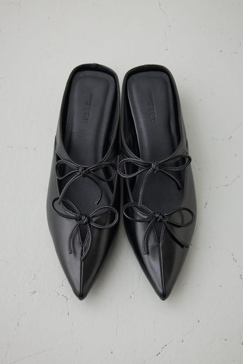 リボンベルトポインテッドパンプス BLK S