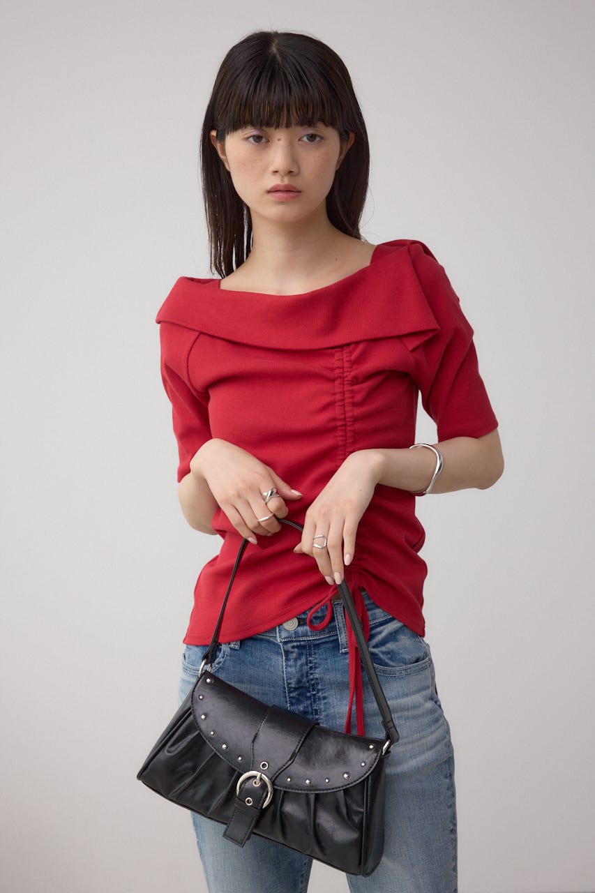 スタッズフラップギャザーバッグ BLK FREE