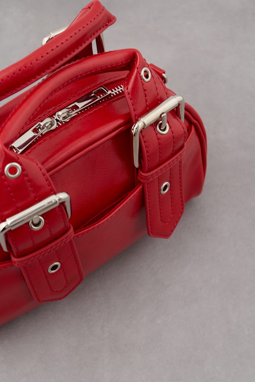 バックルベルトハンドルバッグ RED FREE