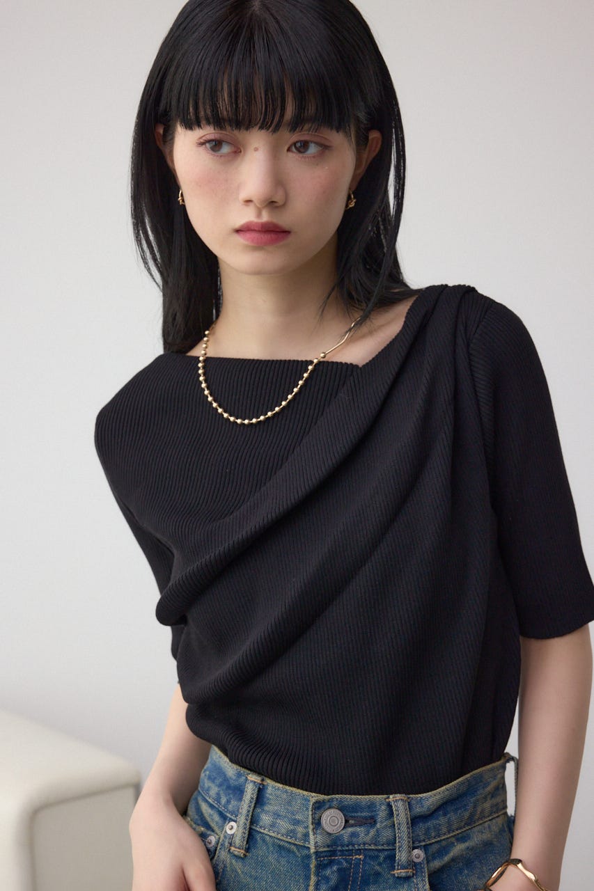 AZUL BY MOUSSY | ドレープデザイン5分袖リブニット (ニット