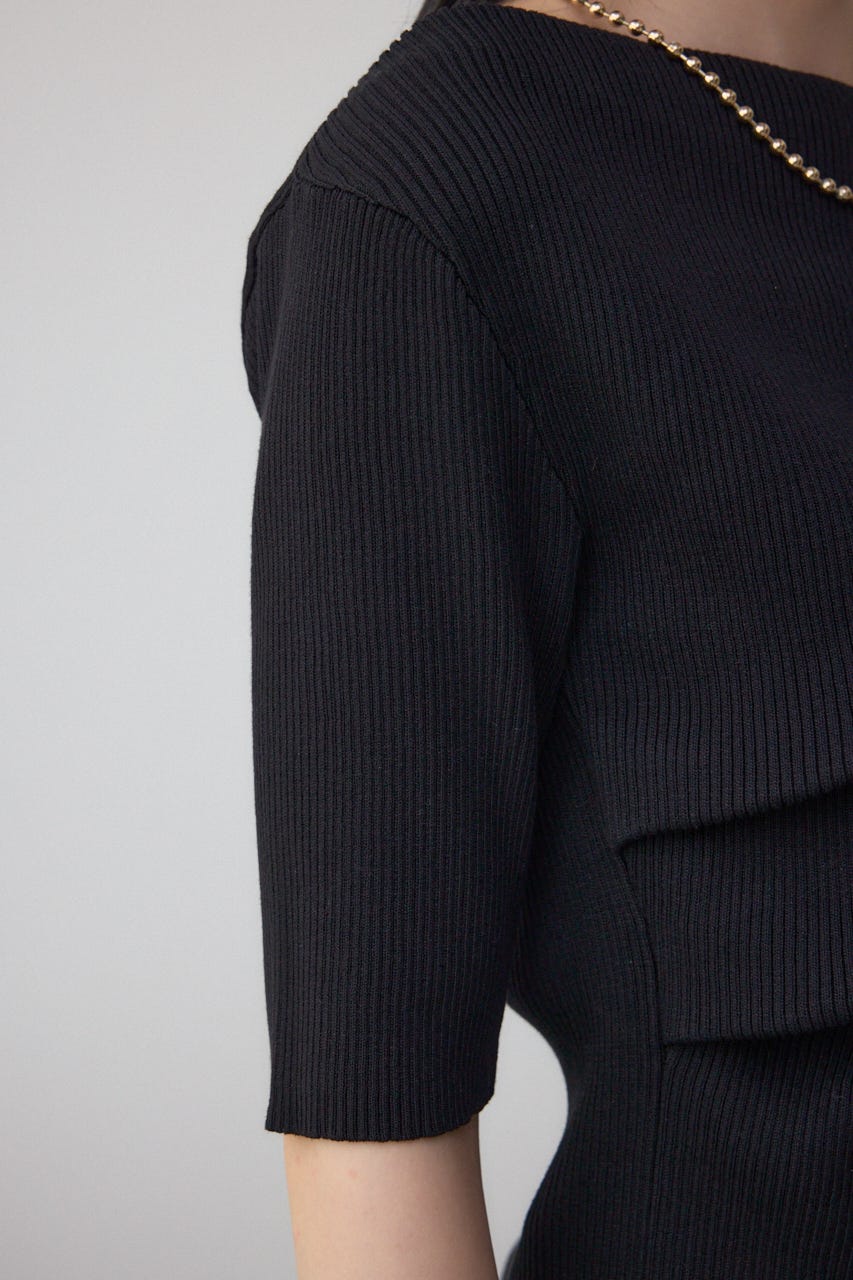 ドレープデザイン5分袖リブニット BLK FREE