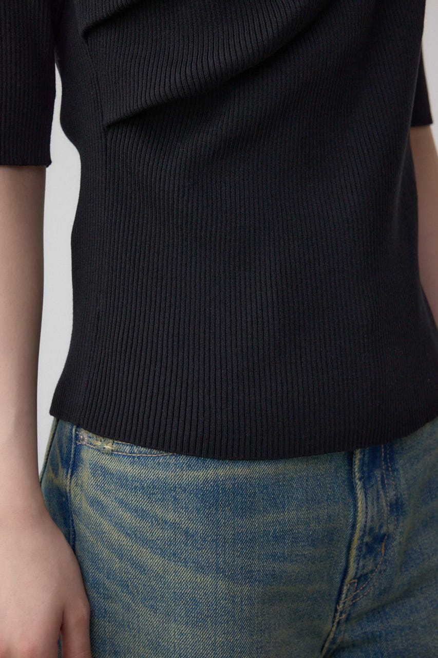 ドレープデザイン5分袖リブニット BLK FREE