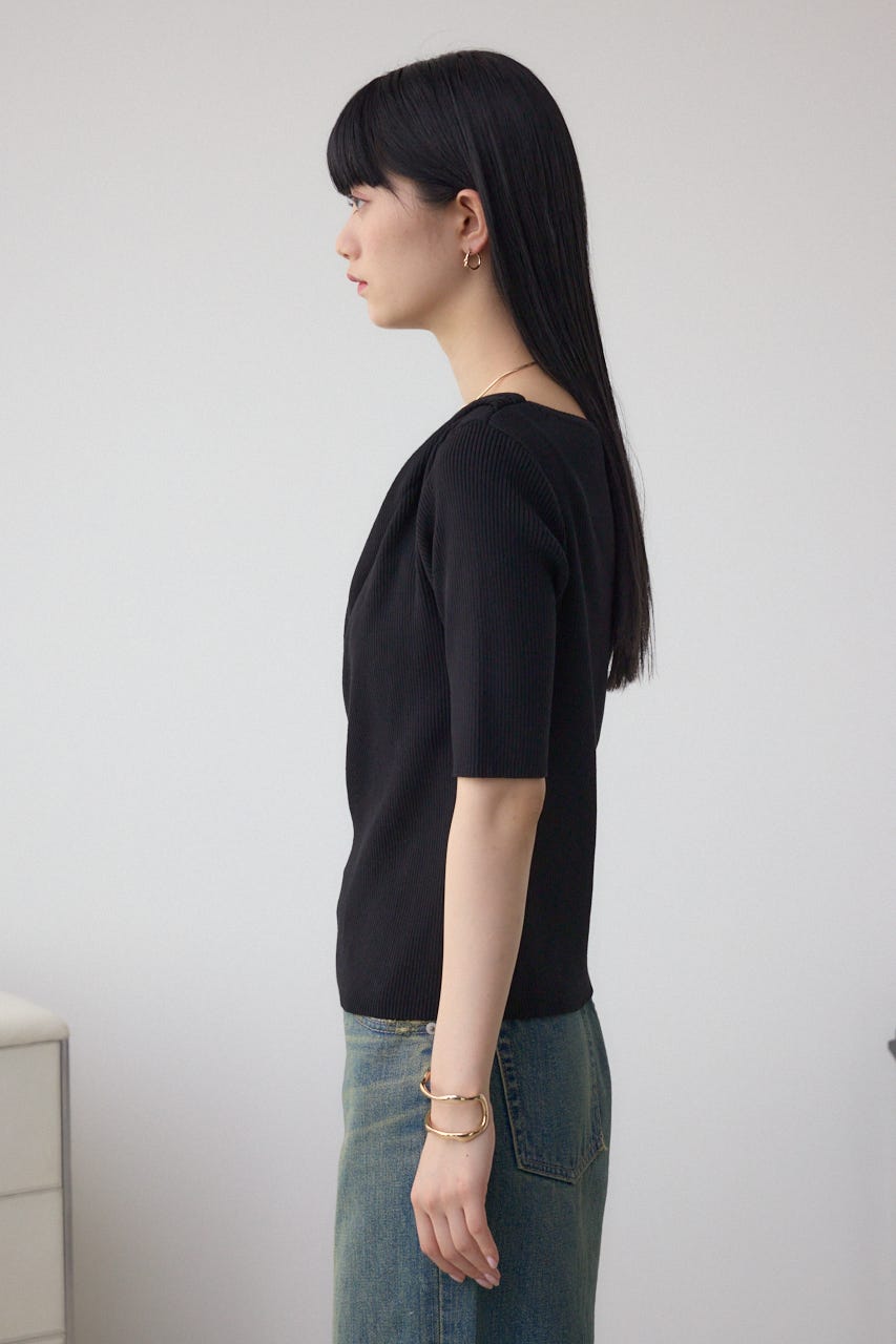 ドレープデザイン5分袖リブニット BLK FREE