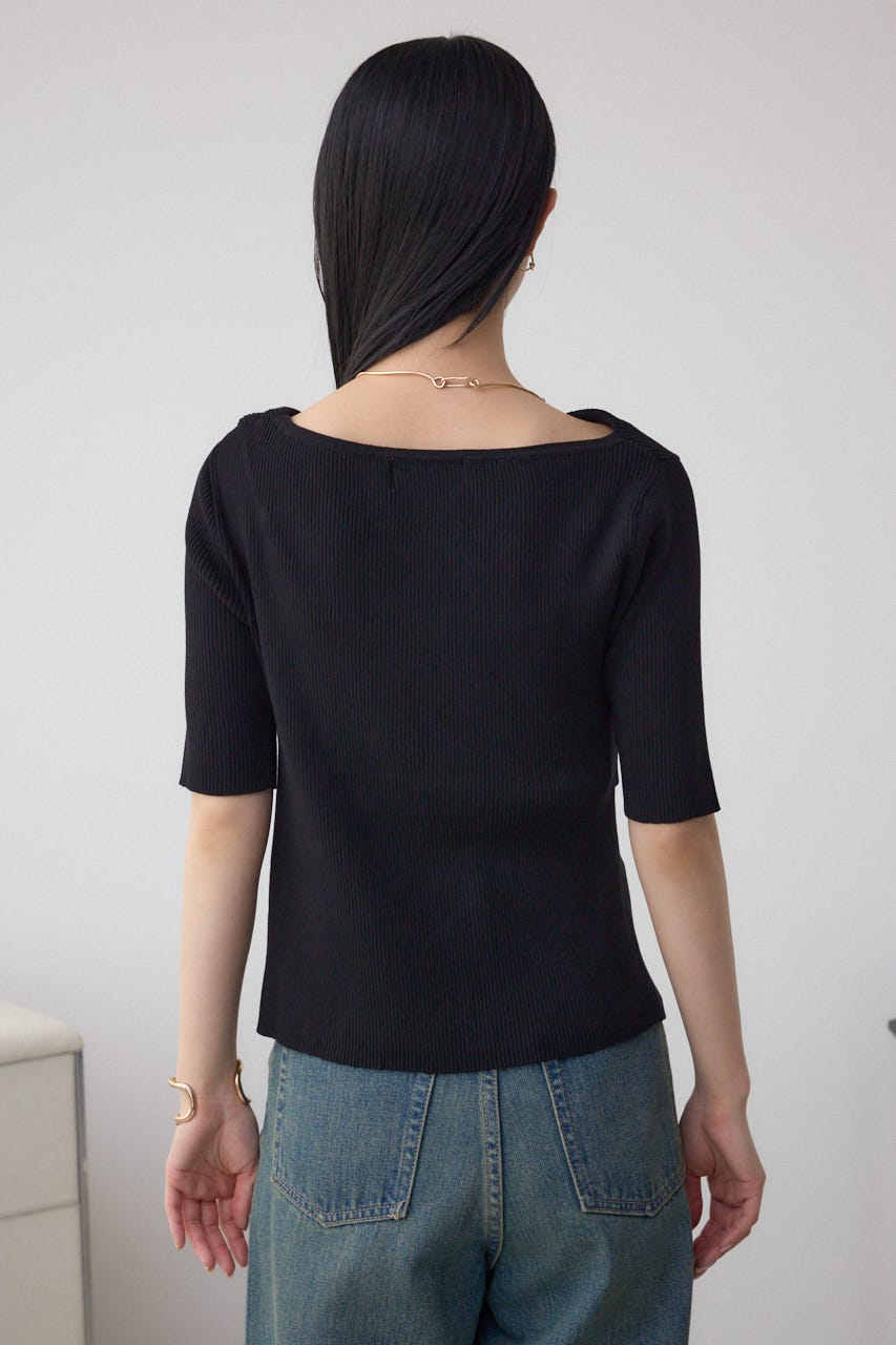 ドレープデザイン5分袖リブニット BLK FREE
