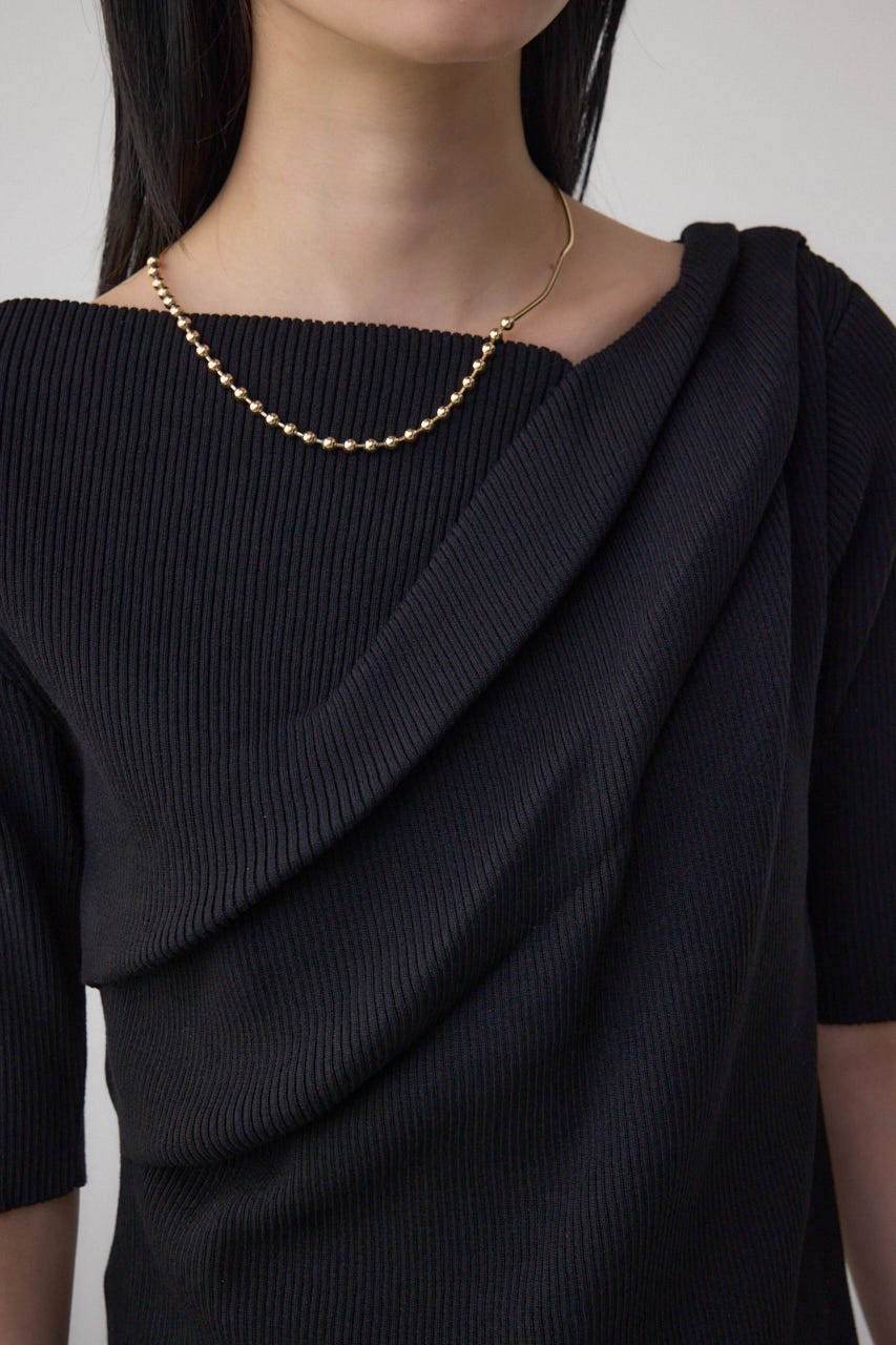 ドレープデザイン5分袖リブニット BLK FREE