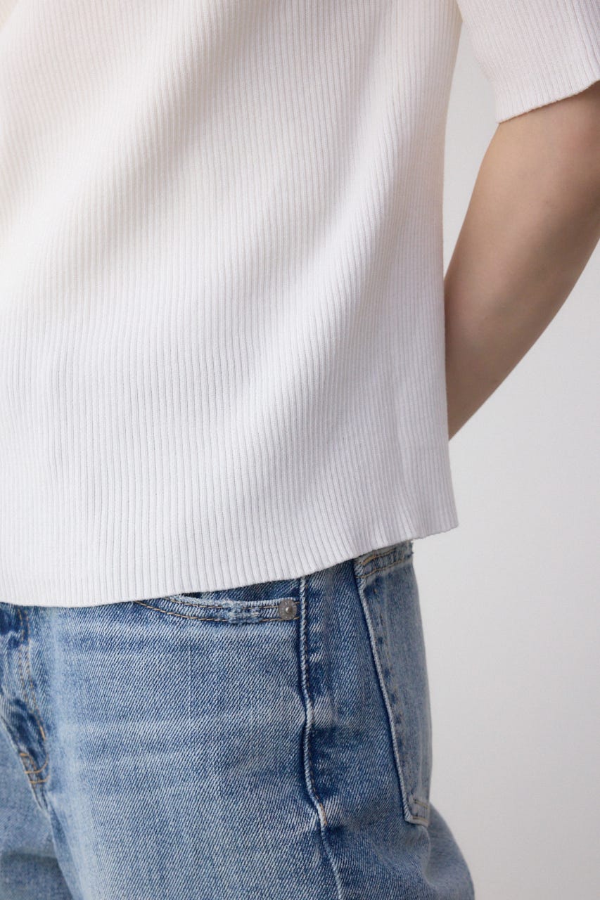 ドレープデザイン5分袖リブニット IVOY FREE