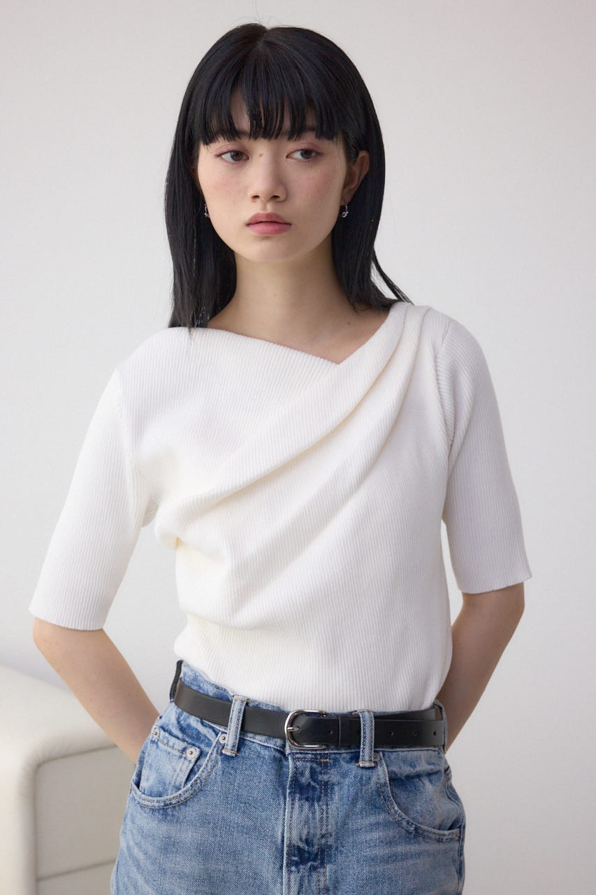 ドレープデザイン5分袖リブニット IVOY FREE