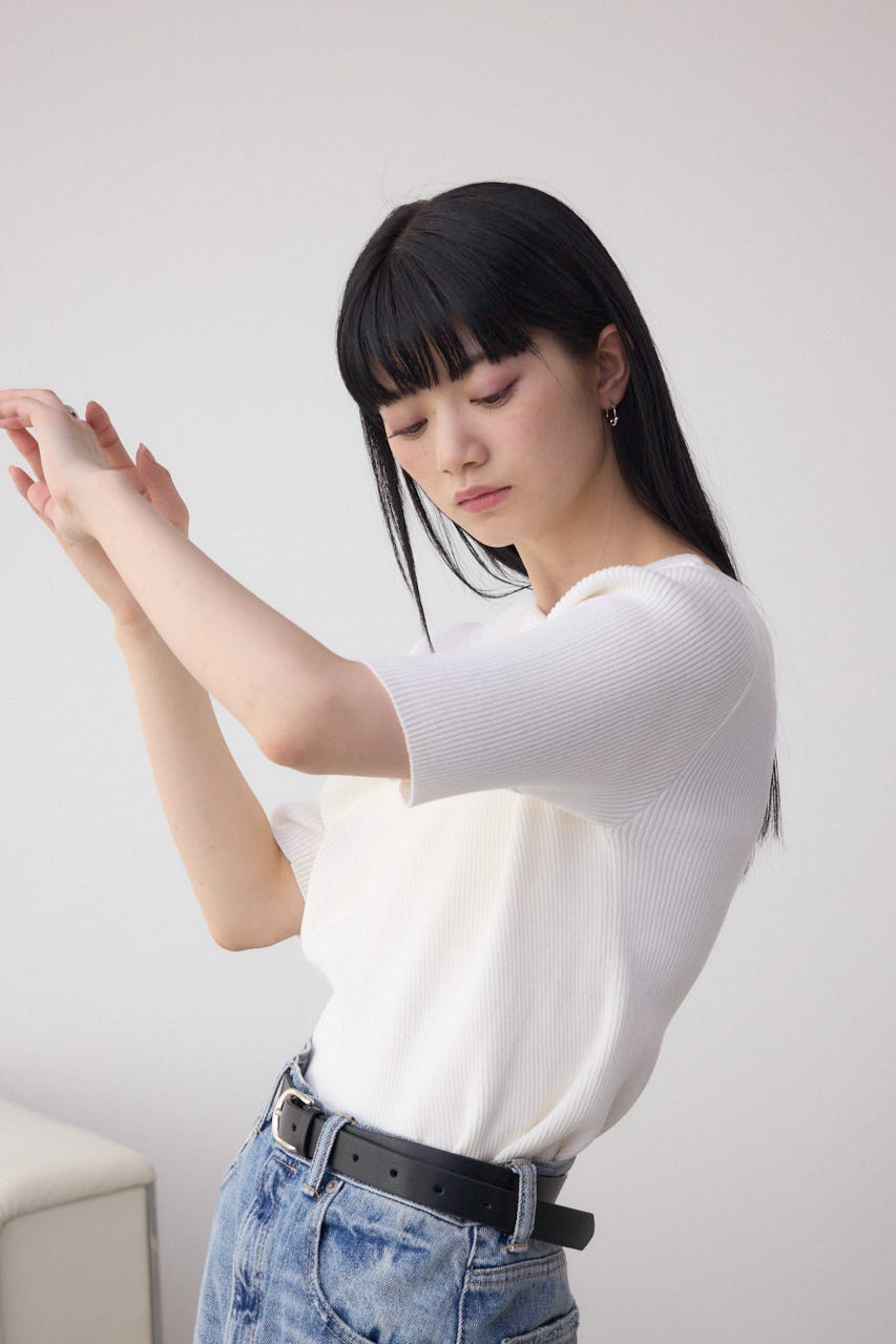 ドレープデザイン5分袖リブニット IVOY FREE