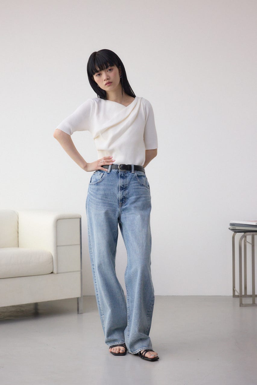 ドレープデザイン5分袖リブニット IVOY FREE