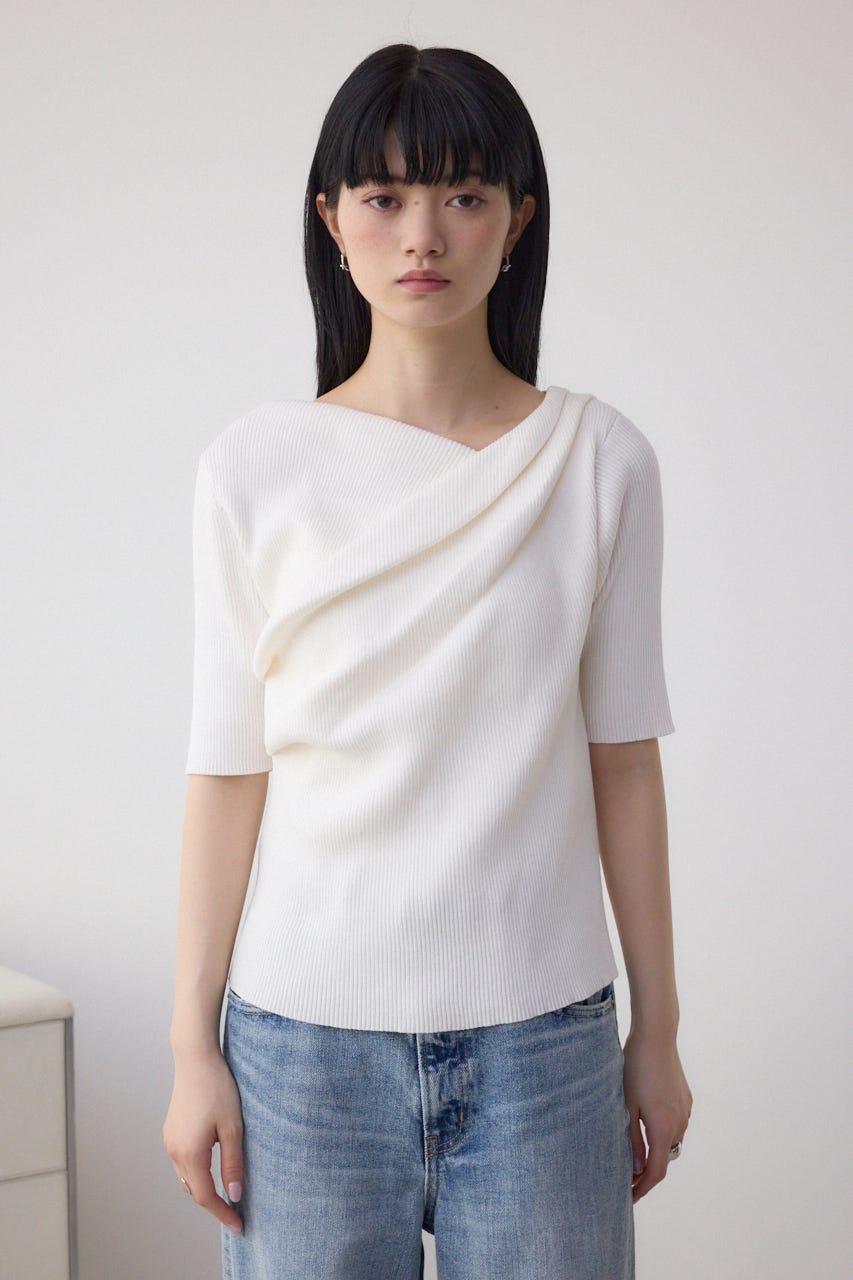 ドレープデザイン5分袖リブニット IVOY FREE