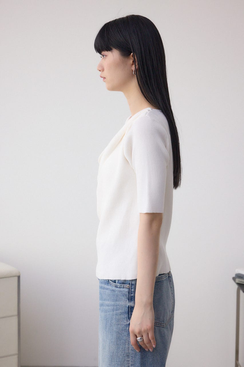 ドレープデザイン5分袖リブニット IVOY FREE