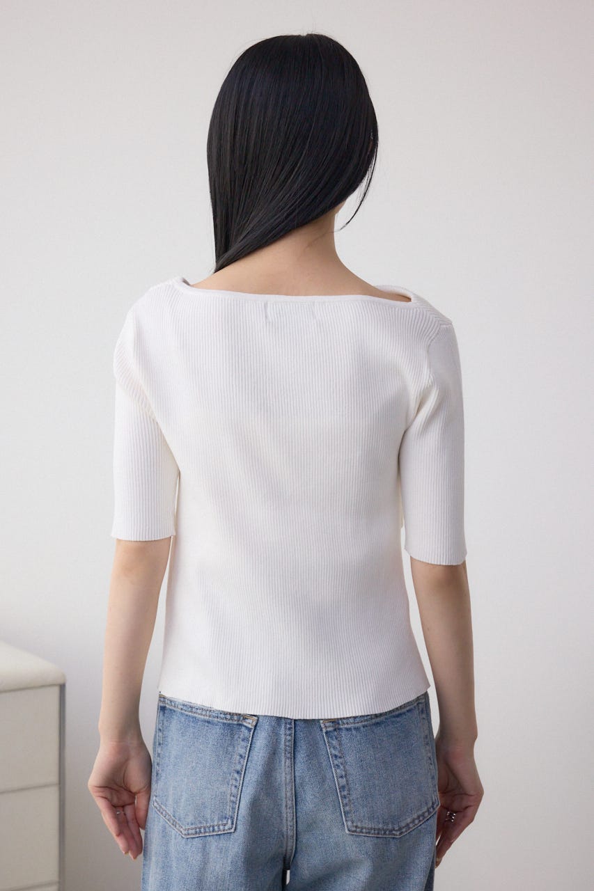 ドレープデザイン5分袖リブニット IVOY FREE
