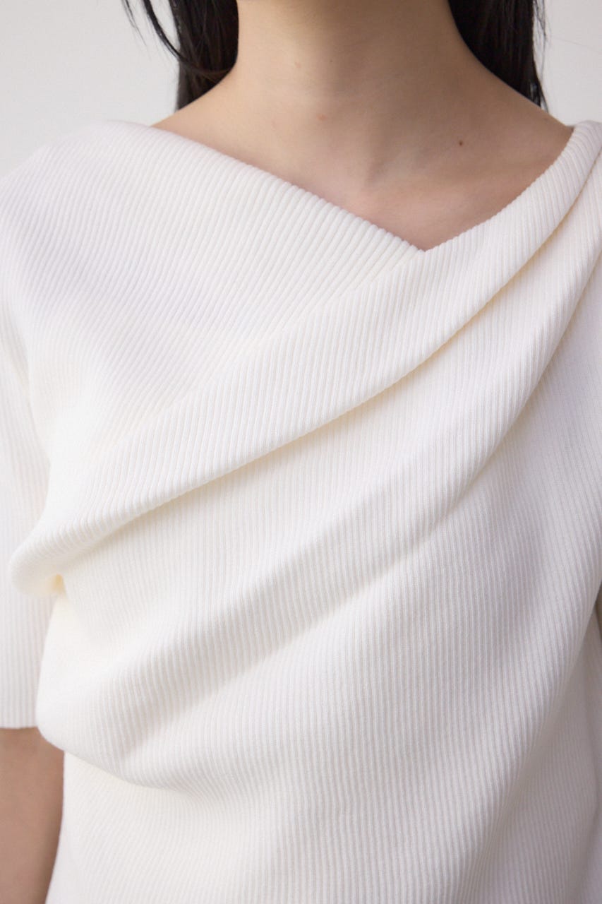 ドレープデザイン5分袖リブニット IVOY FREE