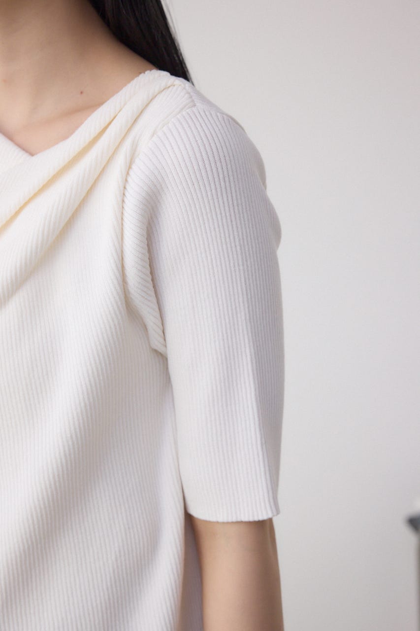 ドレープデザイン5分袖リブニット IVOY FREE