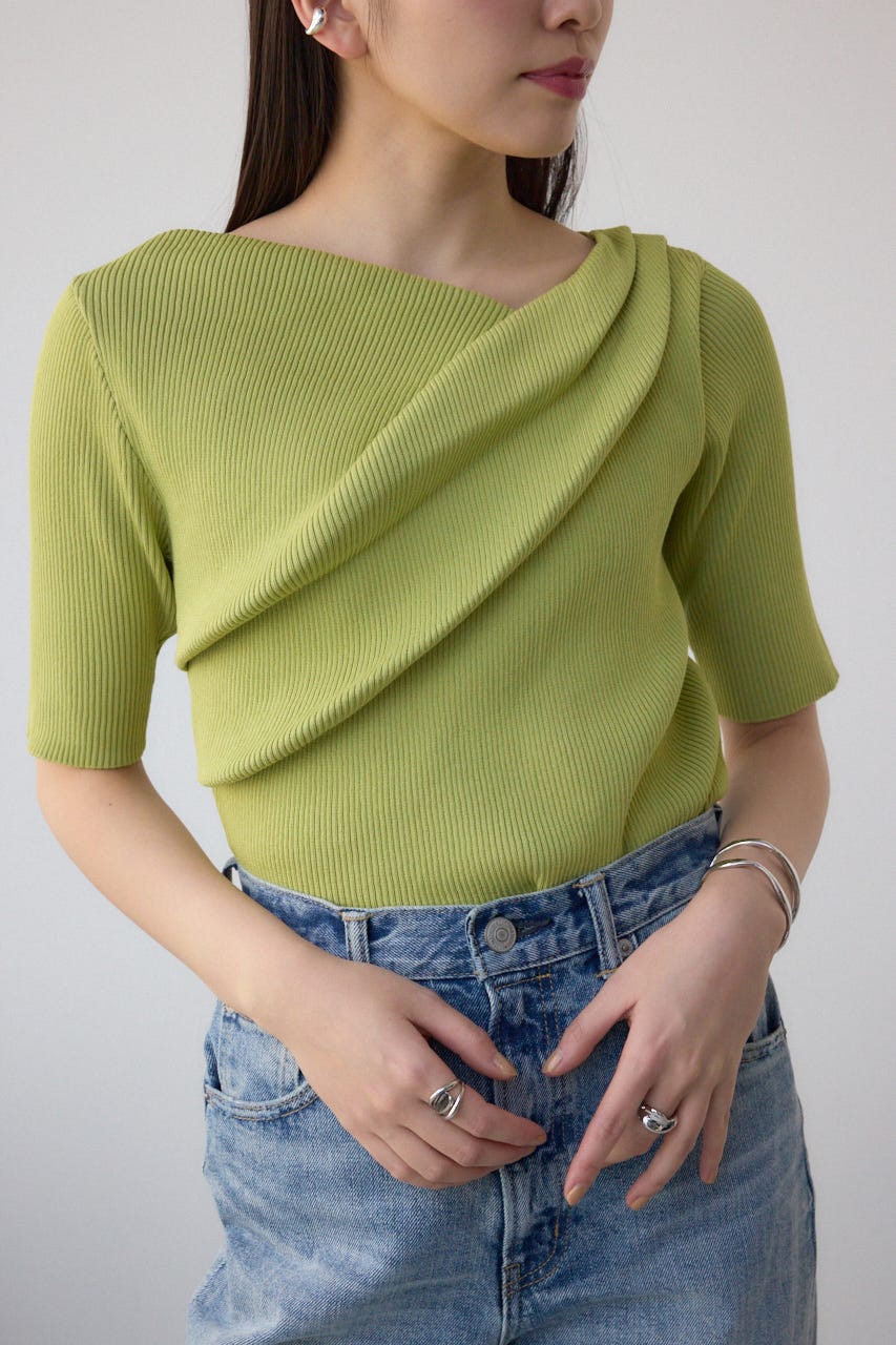 AZUL BY MOUSSY | ドレープデザイン5分袖リブニット (ニット