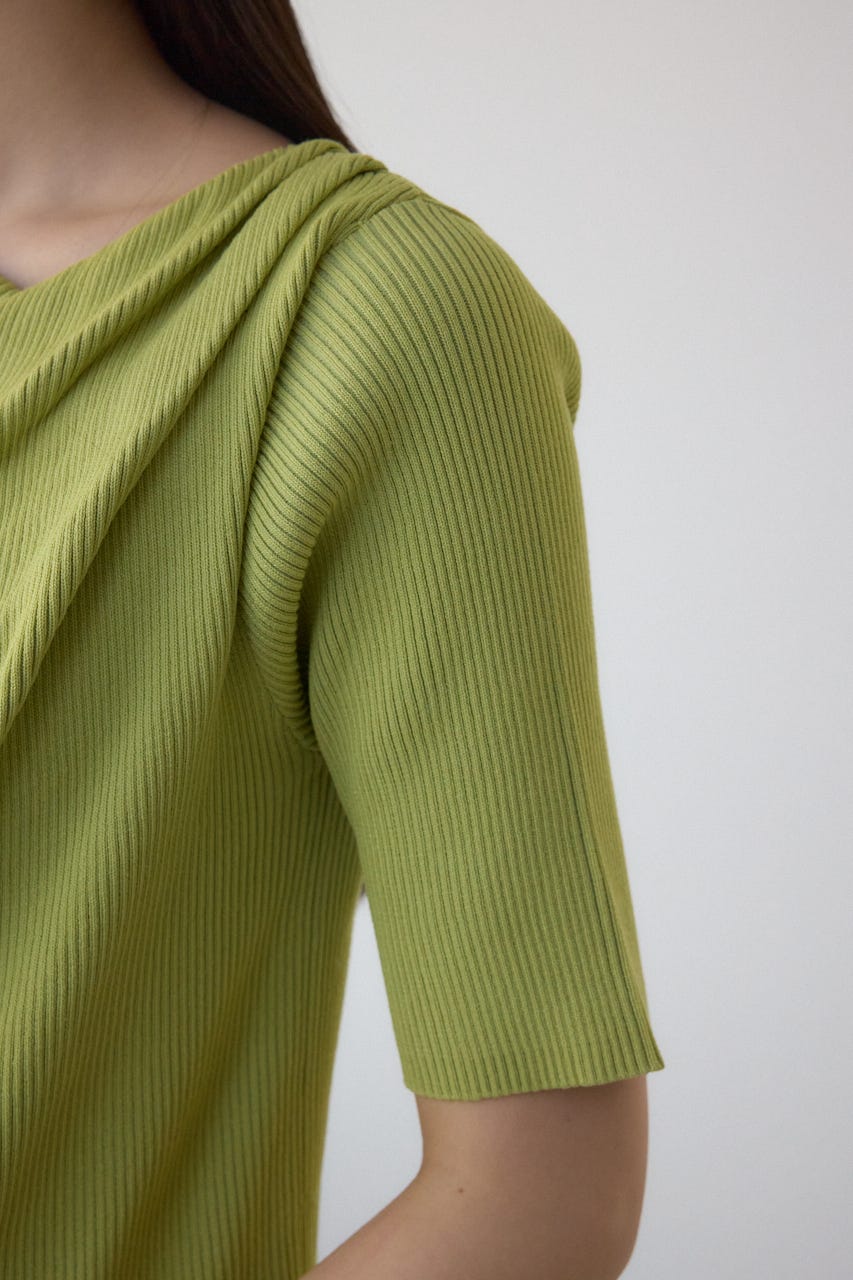 ドレープデザイン5分袖リブニット LIME FREE