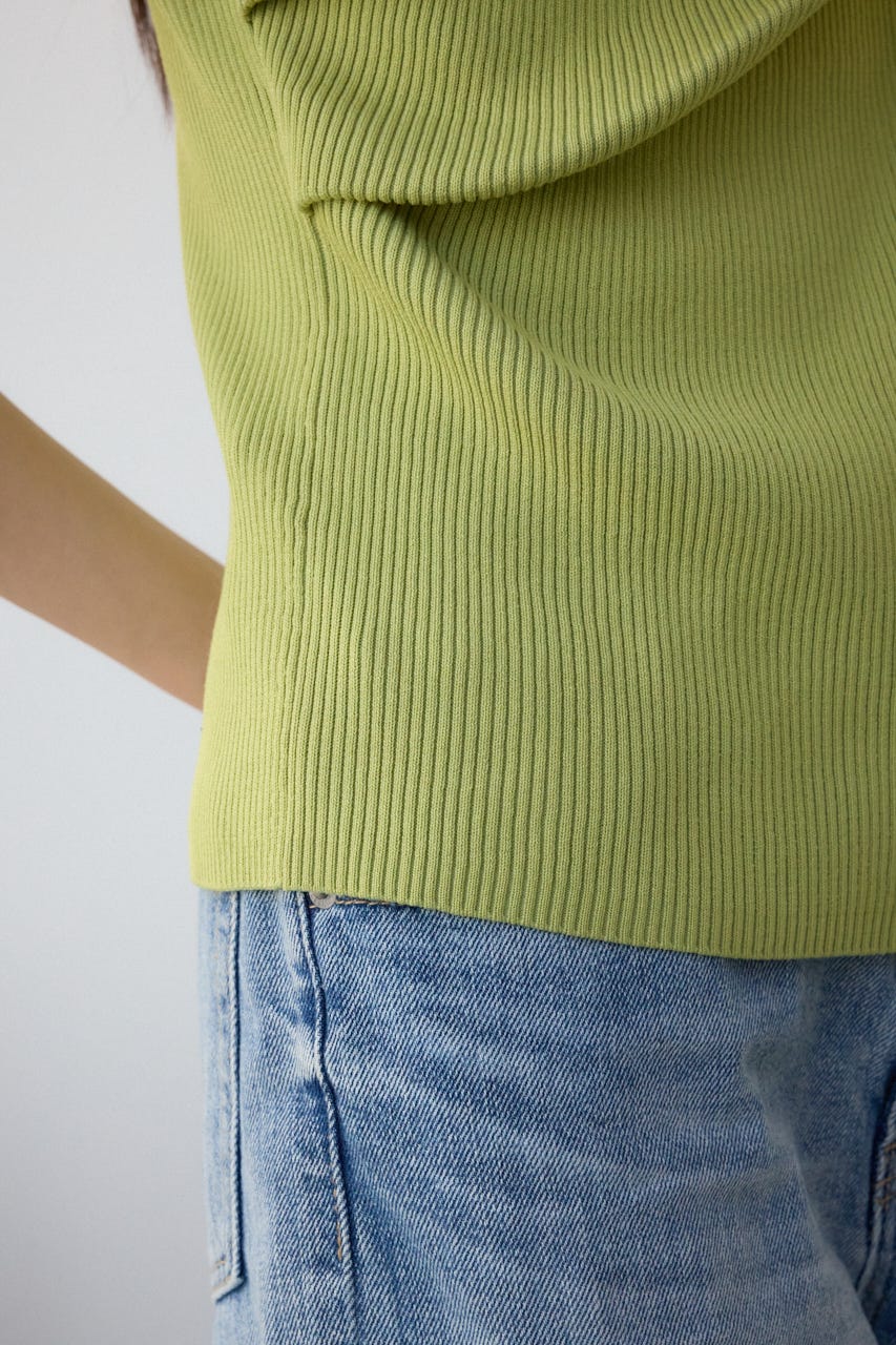 ドレープデザイン5分袖リブニット LIME FREE