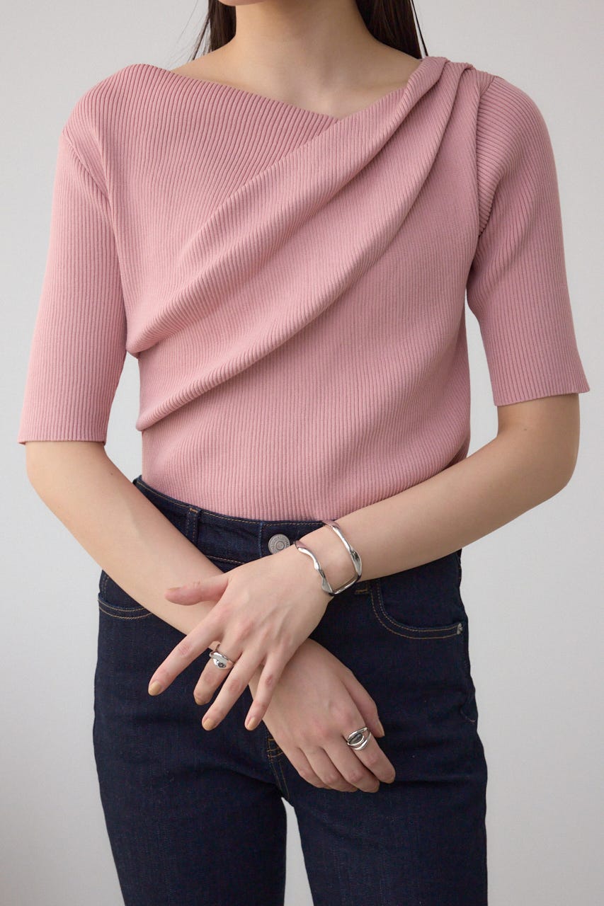 AZUL BY MOUSSY | ドレープデザイン5分袖リブニット (ニット