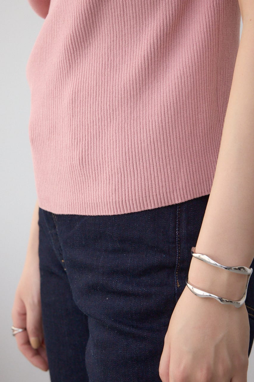 ドレープデザイン5分袖リブニット PNK FREE