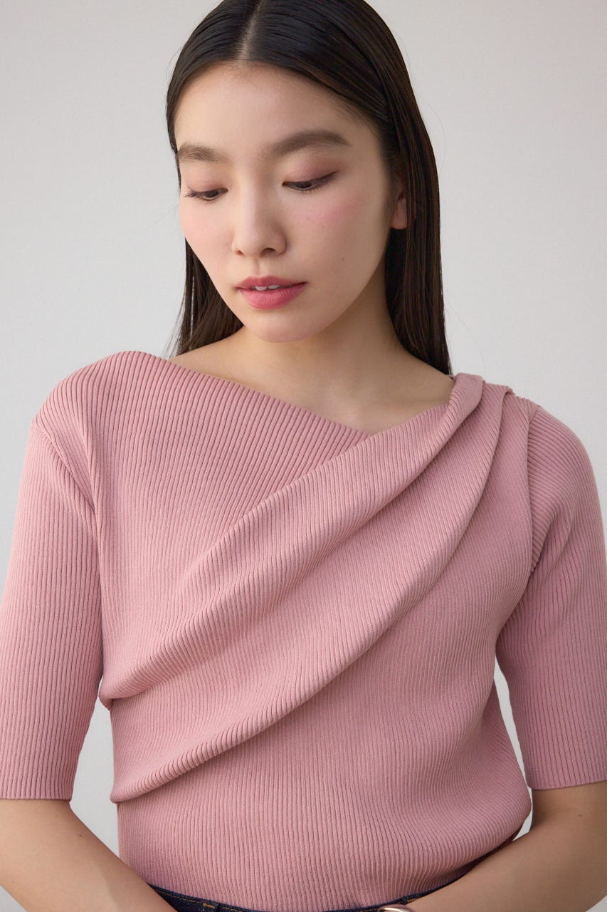 AZUL BY MOUSSY | ドレープデザイン5分袖リブニット (ニット