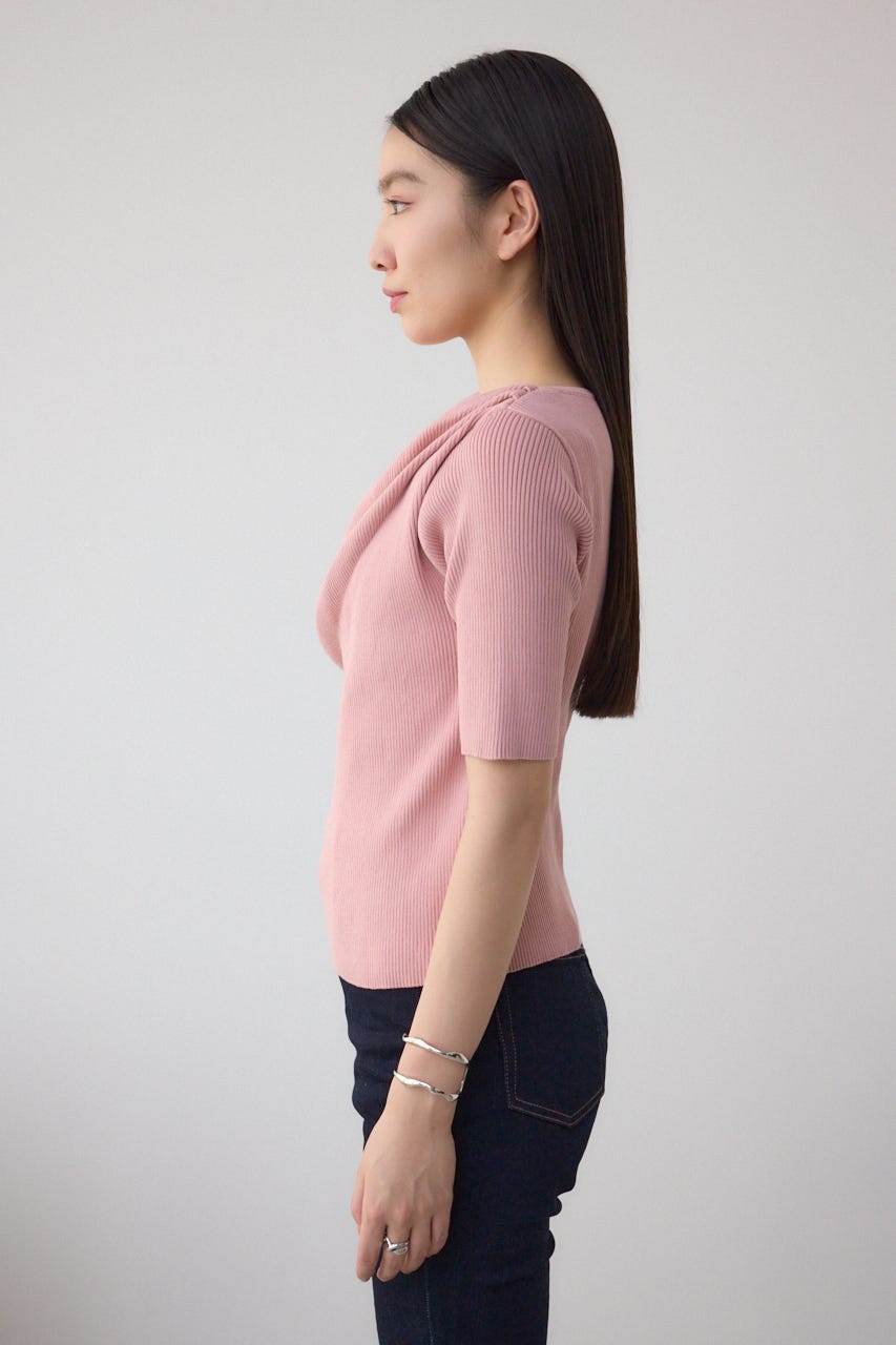 ドレープデザイン5分袖リブニット PNK FREE