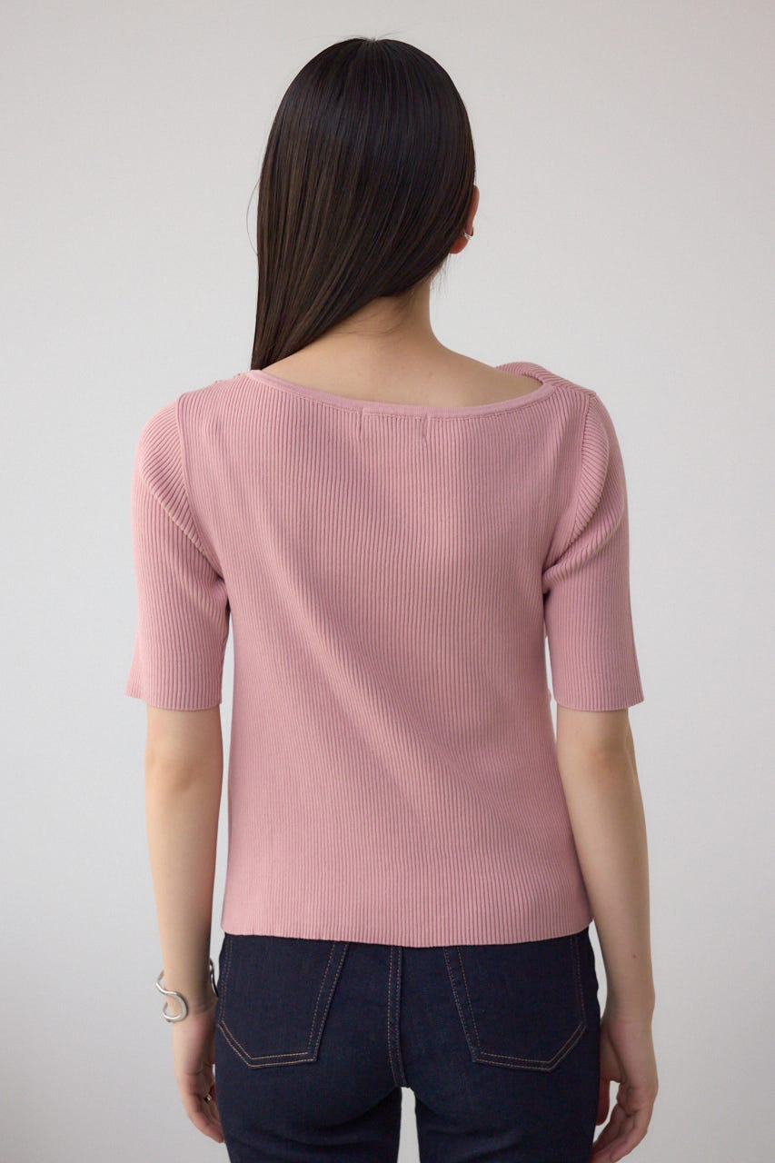 ドレープデザイン5分袖リブニット PNK FREE