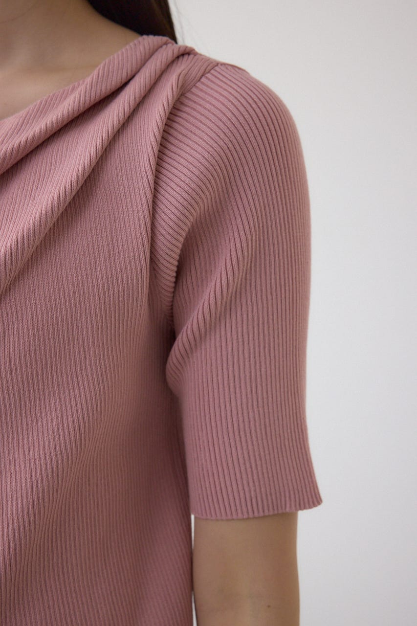 ドレープデザイン5分袖リブニット PNK FREE